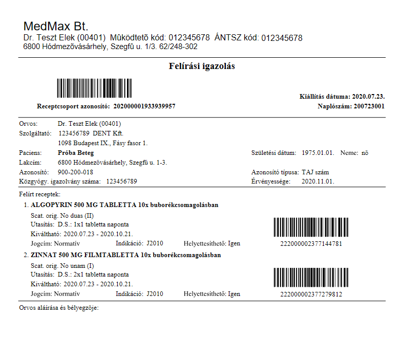 E-recept formátum változása